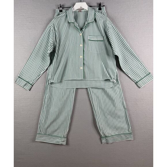 J.Crew Womens Pajama Set Sz S Green White Striped Poplin Holiday Long Sleeve - Picture 3 of 13